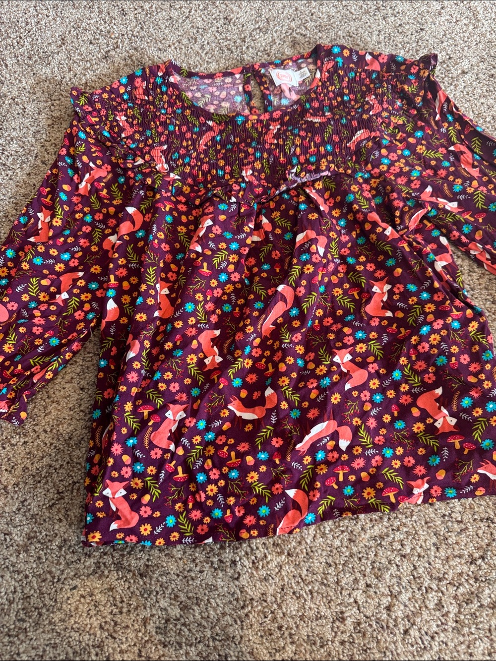 wonder nation Burgundy Floral Fox Print Long Sleeve Top
